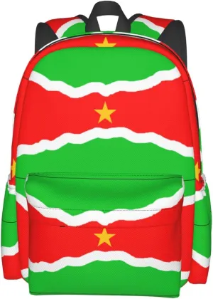 Curving Suriname Surinamese Flag Casual Backpack Large Capacity Travel Backpacks Laptop Daypack Commuter Rucksack Adjustable Strap Sports Bags for Hiking Biking