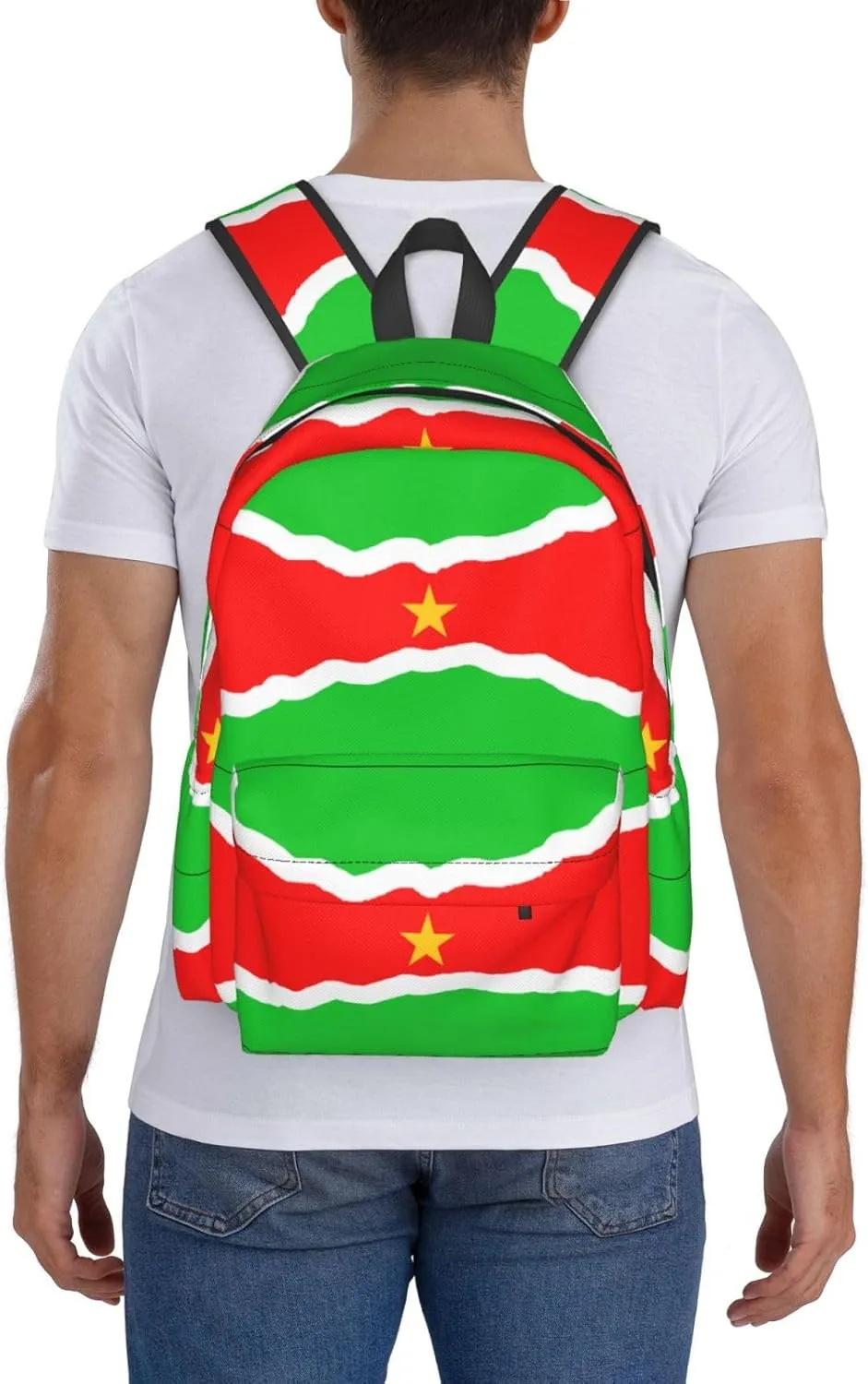 Curving Suriname Surinamese Flag Casual Backpack Large Capacity Travel Backpacks Laptop Daypack Commuter Rucksack Adjustable Strap Sports Bags for Hiking Biking