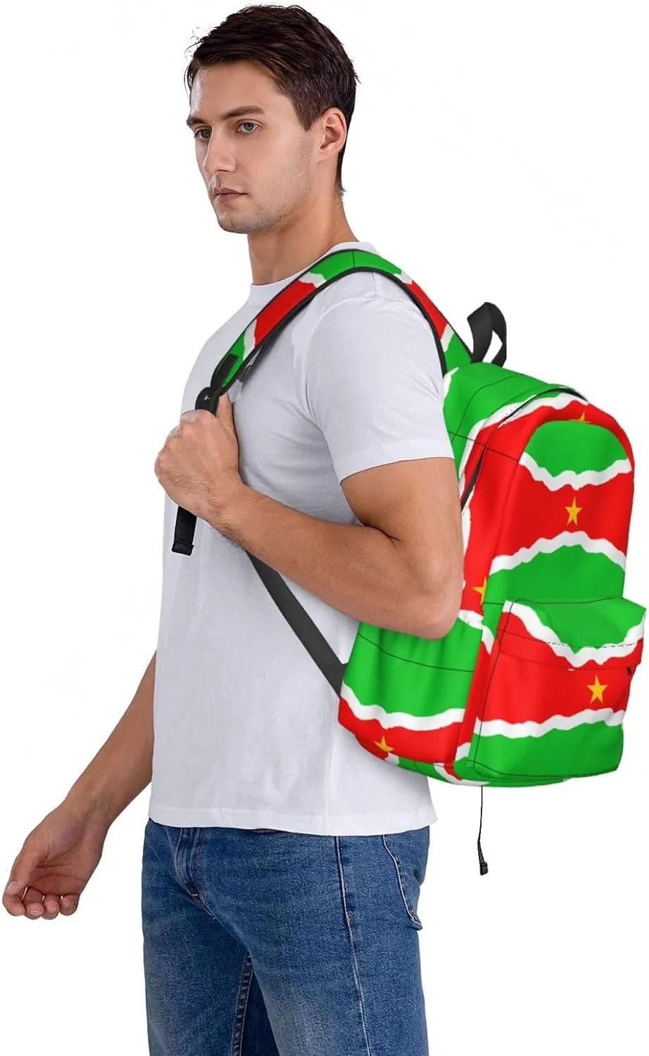 Curving Suriname Surinamese Flag Casual Backpack Large Capacity Travel Backpacks Laptop Daypack Commuter Rucksack Adjustable Strap Sports Bags for Hiking Biking