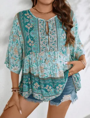 Curvy Blue Peplum Blouse