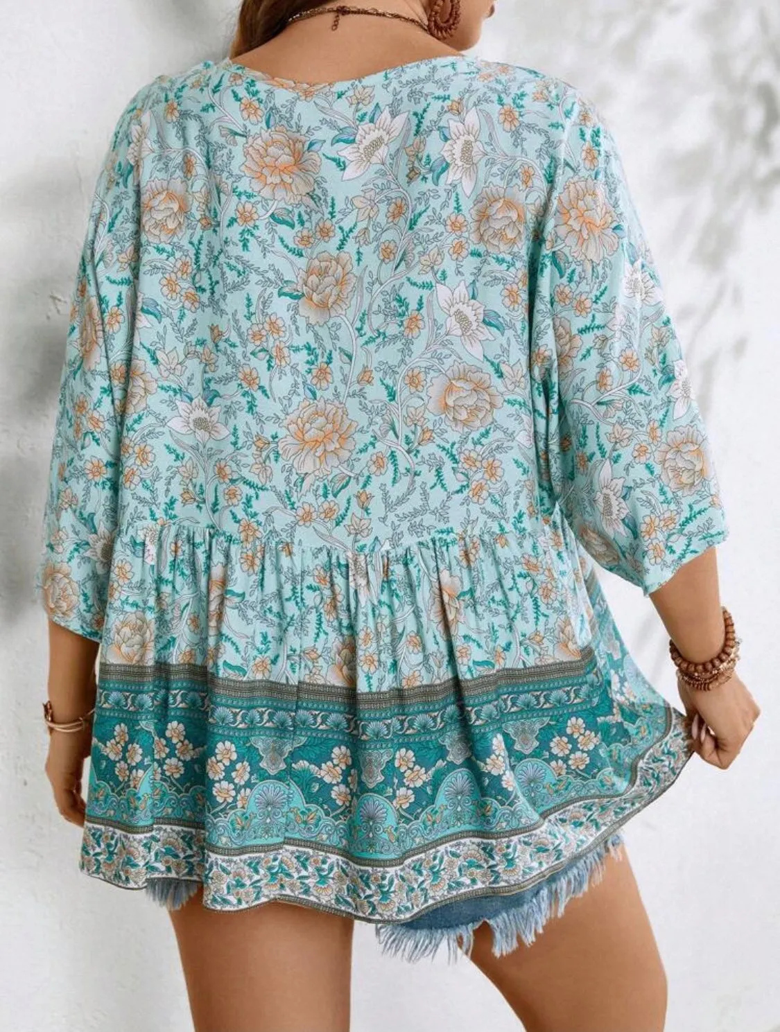 Curvy Blue Peplum Blouse