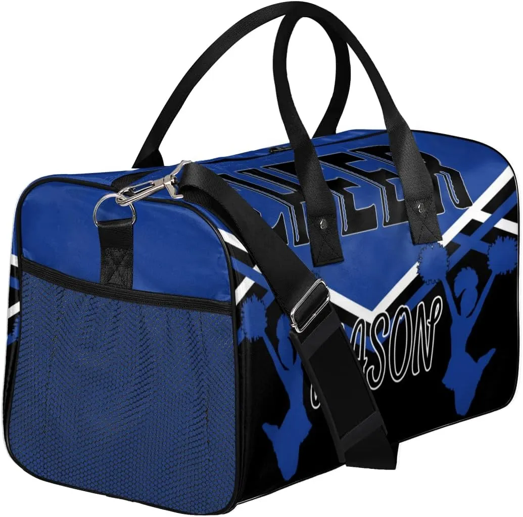 Custom Cheer Bags for Cheerleaders, Personalized Name Sport Gym Duffel Bags, Custom Travel Overnight Weekender Bag Personalized Cheerleading Gifts, Cobalt Blue