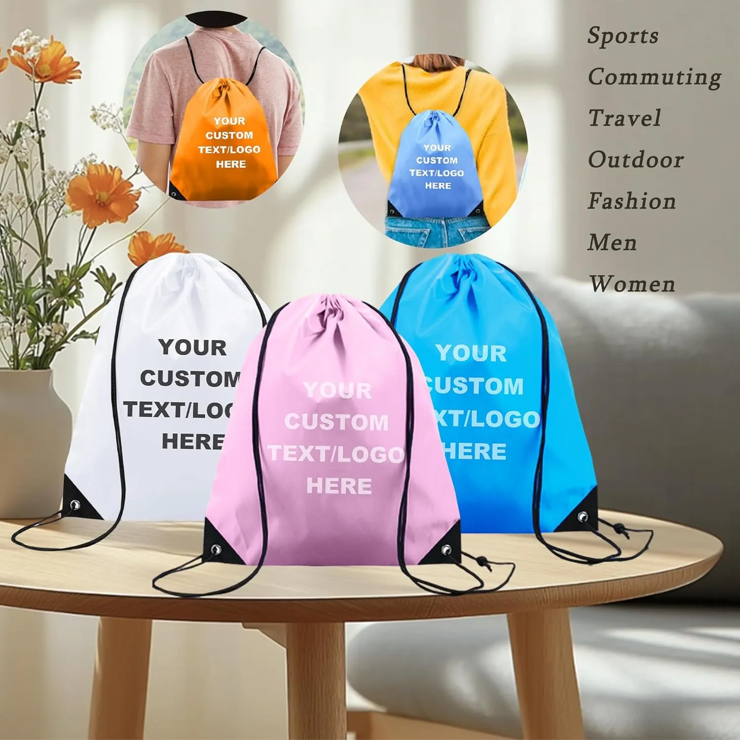 Custom Drawstring Backpacks with Custom Logos, Personalized Bulk Bags for Men,Women for Gym, Camping, Beach (Ordinary Drawstring Bag)