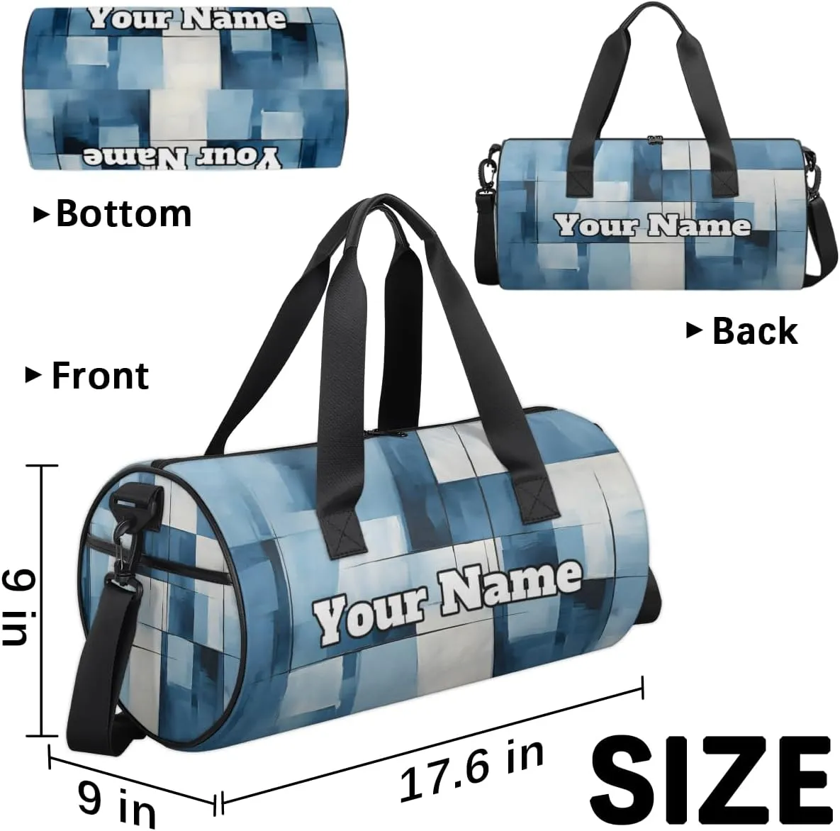 Custom Gym Bag for Women Men with Name, Personalized Abstract Art Duffel Bag for Sports, Waterproof Dance Bag, Lightweight Carryon Gym Bag, Modern Pattern