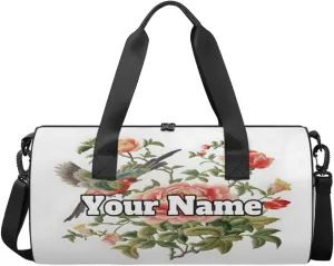Custom Gym Bag for Women Men with Name, Personalized Floral Bird Duffel Bag for Sports, Waterproof Dance Bag, Lightweight Carryon Gym Bag, Spring Birds