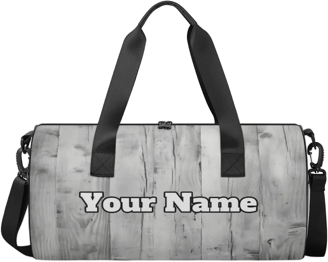Custom Gym Bag for Women Men with Name, Personalized Wood Grain Duffel Bag for Sports, Waterproof Dance Bag, Lightweight Carryon Gym Bag, Wood