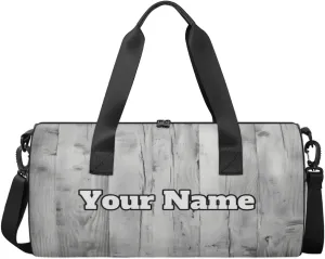 Custom Gym Bag for Women Men with Name, Personalized Wood Grain Duffel Bag for Sports, Waterproof Dance Bag, Lightweight Carryon Gym Bag, Wood