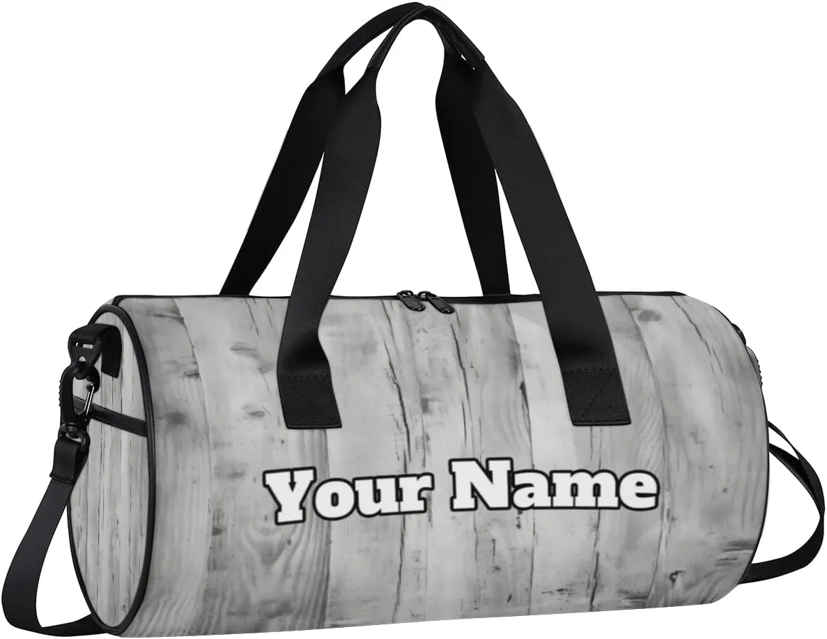 Custom Gym Bag for Women Men with Name, Personalized Wood Grain Duffel Bag for Sports, Waterproof Dance Bag, Lightweight Carryon Gym Bag, Wood