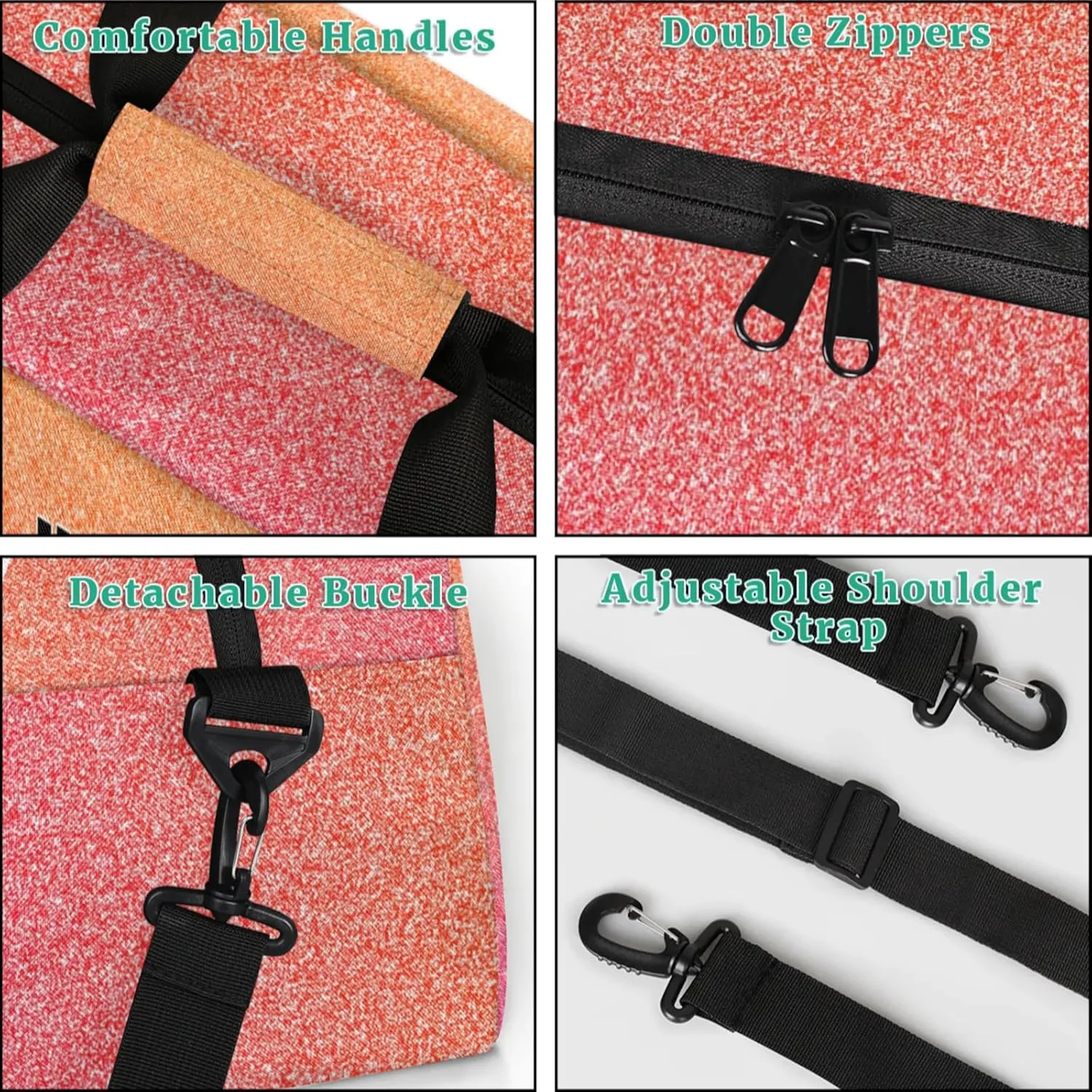 Custom Name Gym Bag, Personalized Dance Sport Gym Travel Weekender Overnight Duffel Bags, Black Gymnast Silhouette, Hot Pink Orange Glittering