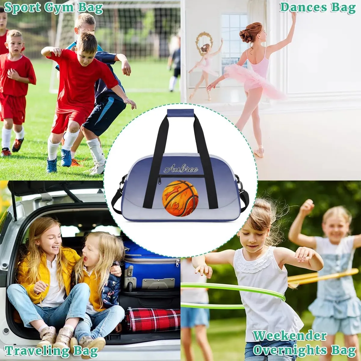 Custom Name Sports Bag, Personalized Balls Sports Gym Duffel Bag, Travel Weekender Tote Carry-On Training Perform Bag, Cobalt Blue Gradient