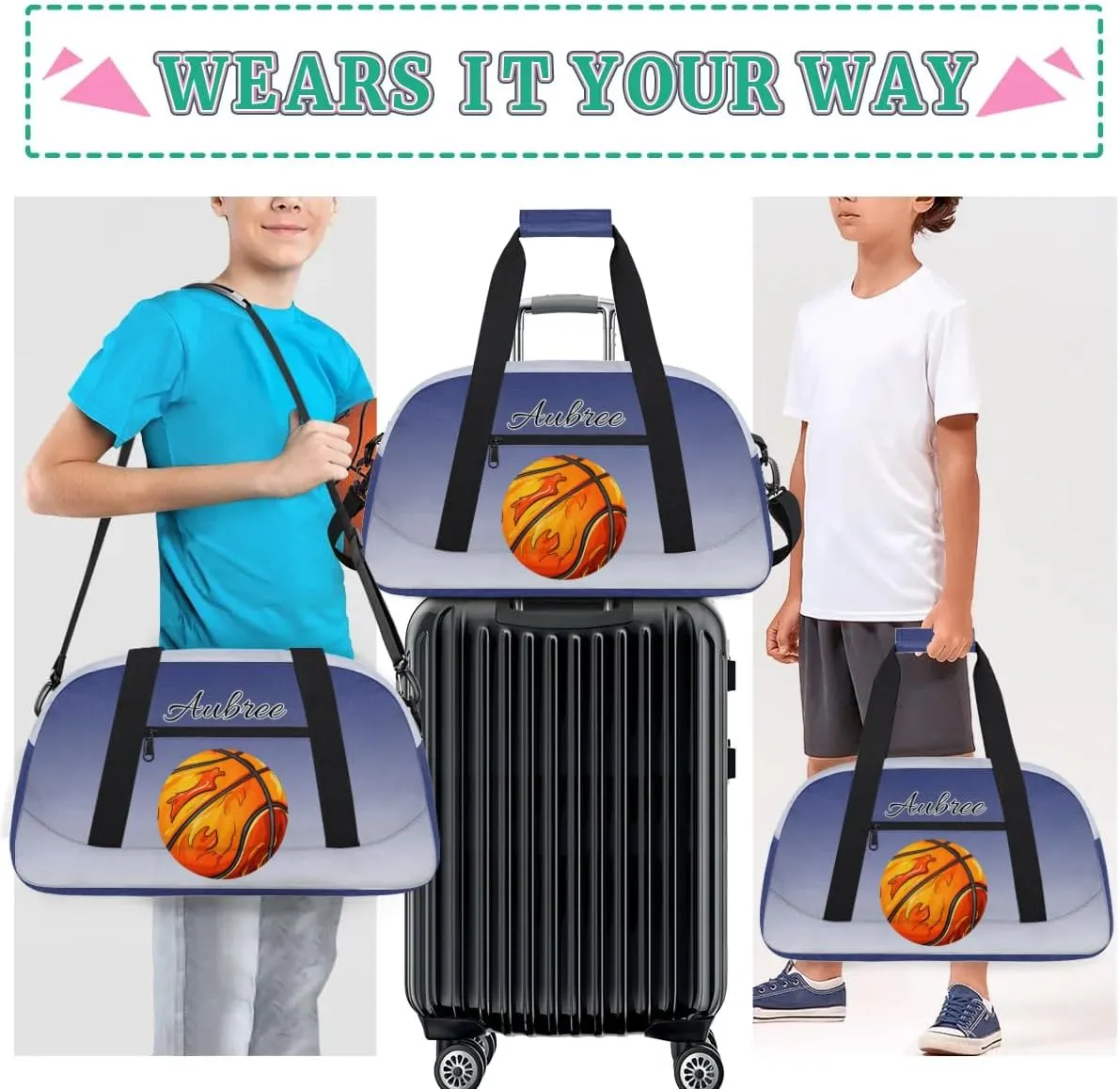 Custom Name Sports Bag, Personalized Balls Sports Gym Duffel Bag, Travel Weekender Tote Carry-On Training Perform Bag, Cobalt Blue Gradient