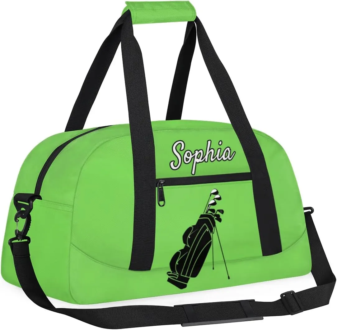 Custom Name Sports Bag, Personalized Balls Sports Gym Duffel Bag, Travel Weekender Tote Carry-On Training Perform Bag, Grass Green