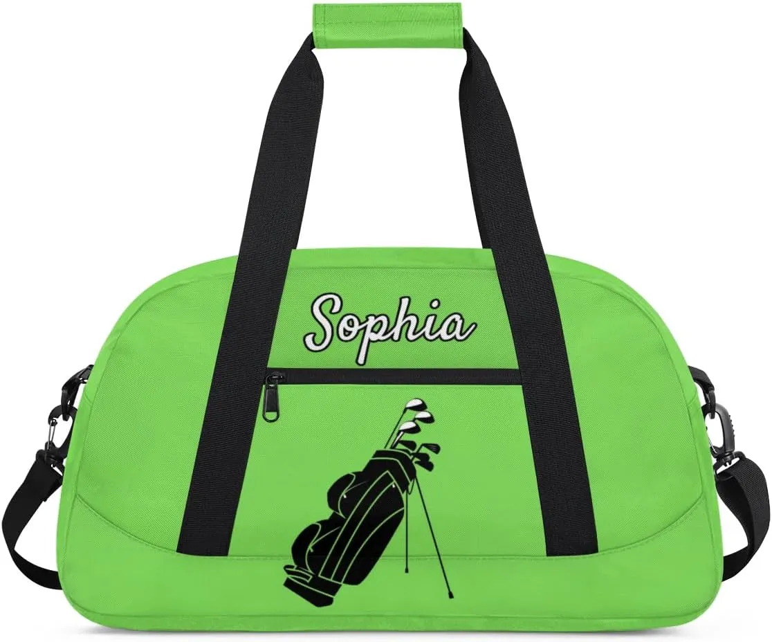 Custom Name Sports Bag, Personalized Balls Sports Gym Duffel Bag, Travel Weekender Tote Carry-On Training Perform Bag, Grass Green