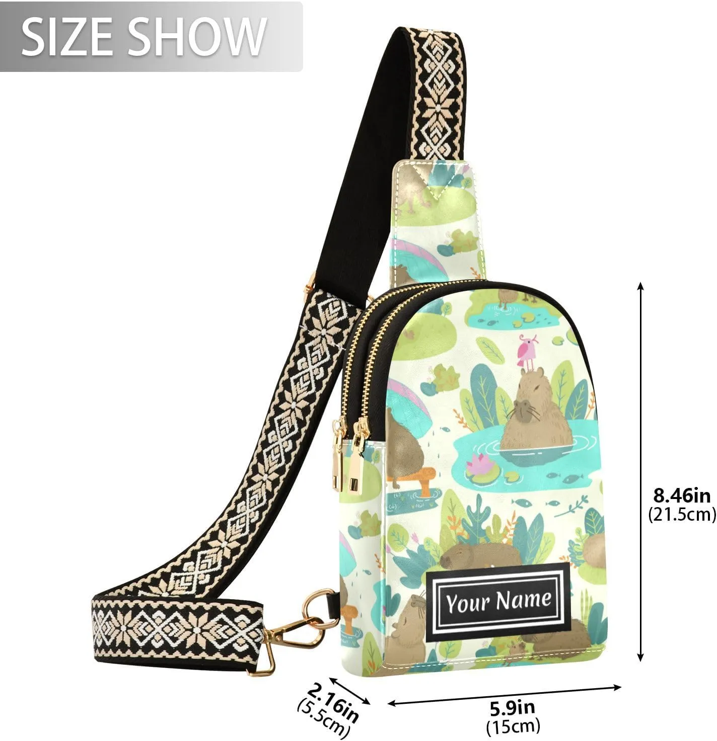 Custom Sling Bag for Women Capybara Cat Bird Personalized Leather Crossbody Shoulder Bags Casual Backpack Chest Bag Hiking Daypack