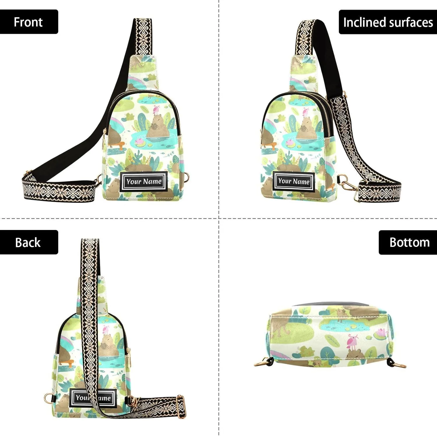 Custom Sling Bag for Women Capybara Cat Bird Personalized Leather Crossbody Shoulder Bags Casual Backpack Chest Bag Hiking Daypack