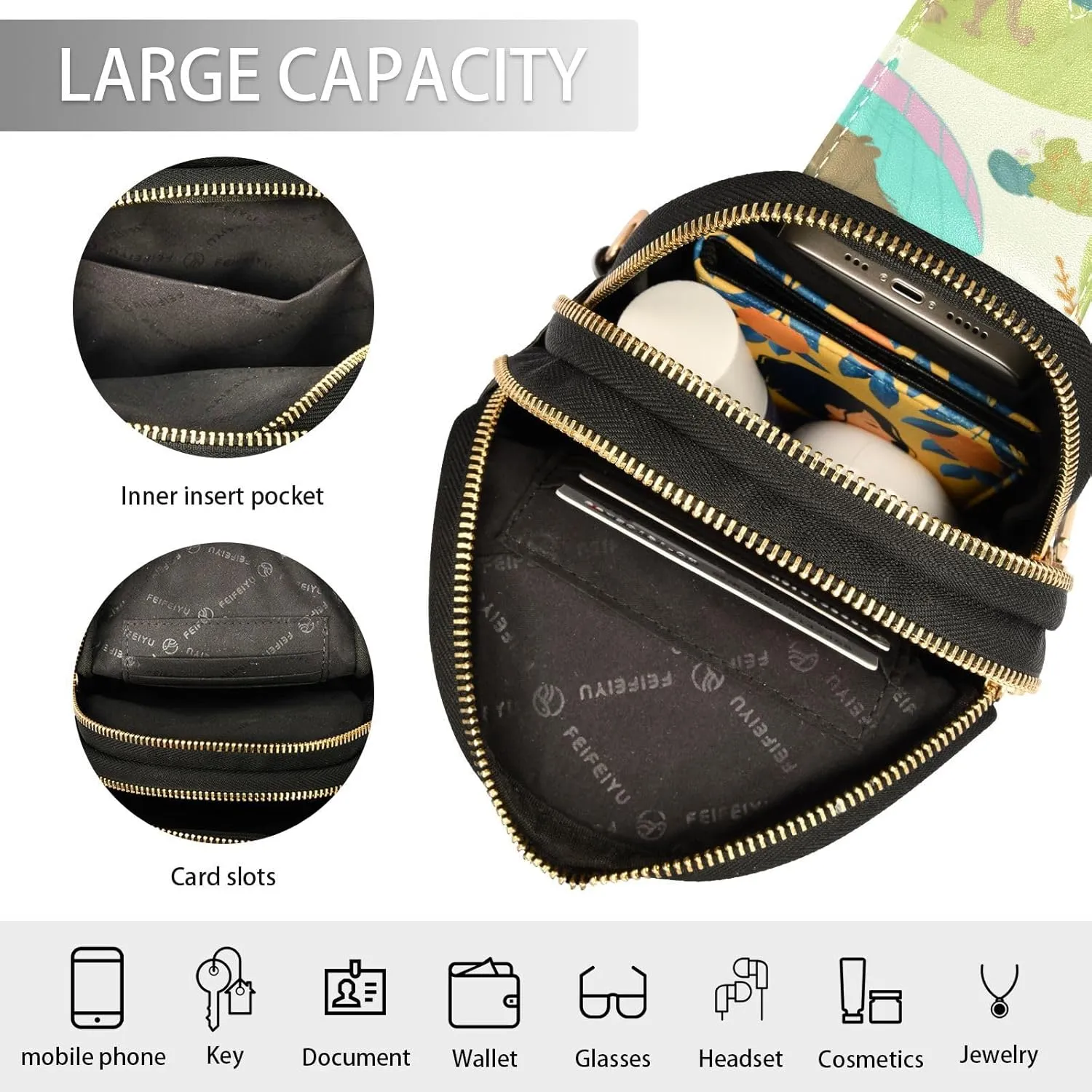 Custom Sling Bag for Women Capybara Cat Bird Personalized Leather Crossbody Shoulder Bags Casual Backpack Chest Bag Hiking Daypack