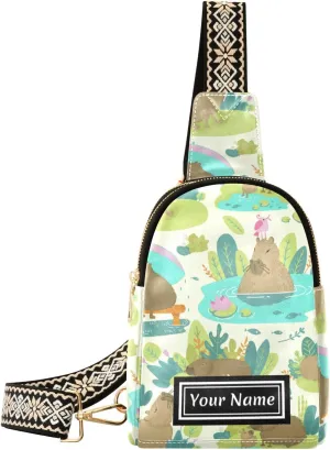 Custom Sling Bag for Women Capybara Cat Bird Personalized Leather Crossbody Shoulder Bags Casual Backpack Chest Bag Hiking Daypack