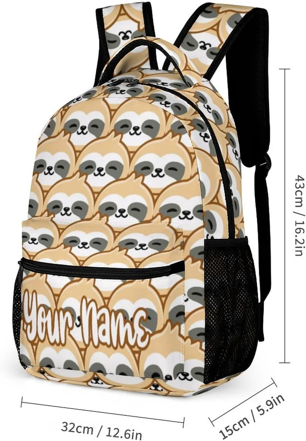 Custom Sloth Backpack for Kids Girls Boys School, 16 Inches Cute Sloths Theme Bookbag, Adjustable, Lightweight, Large Capacity, Colorful Daily Casual Backpacks