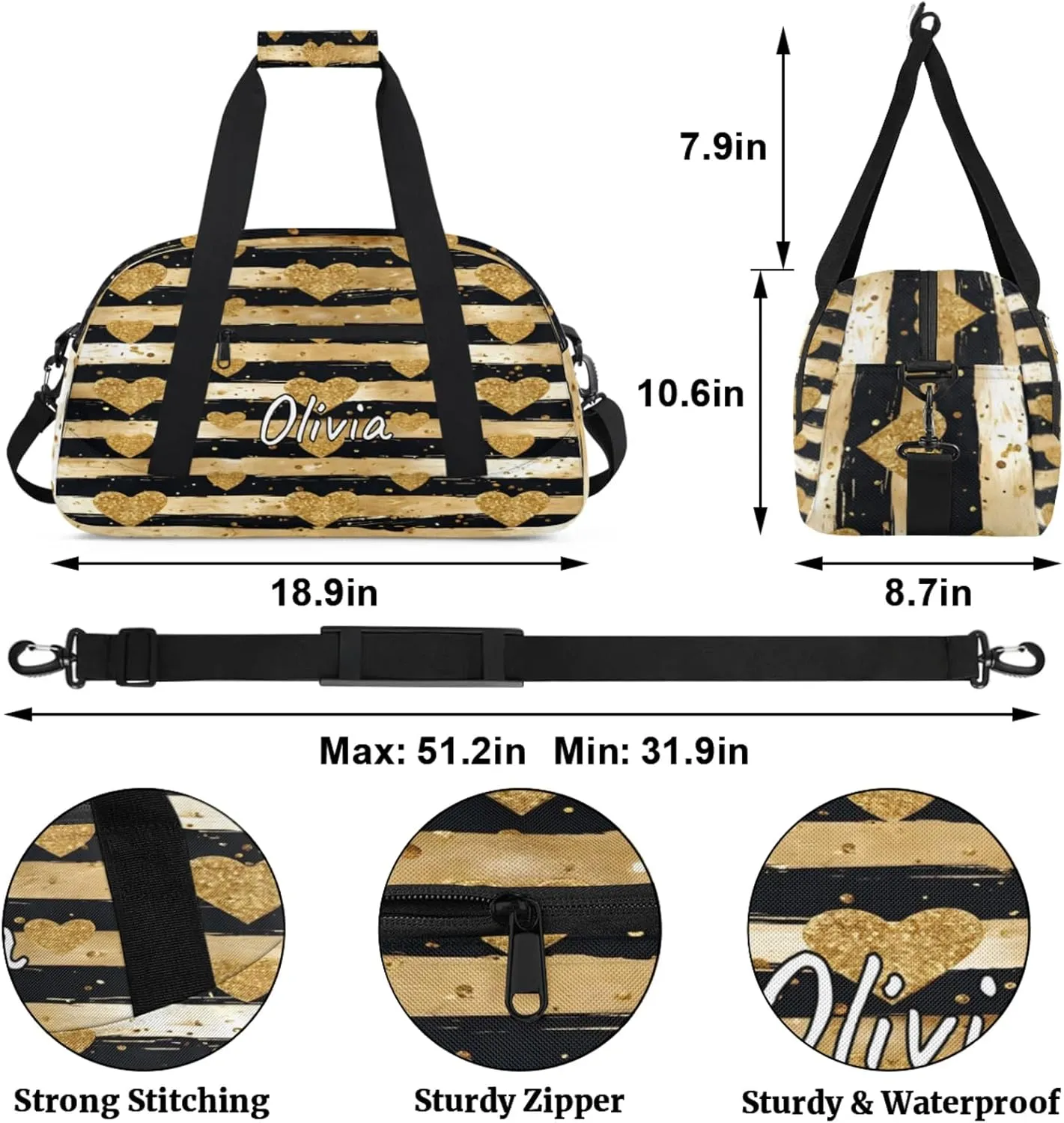 Custom Sports Gym Bag Personalized Name Travel Duffel Bag