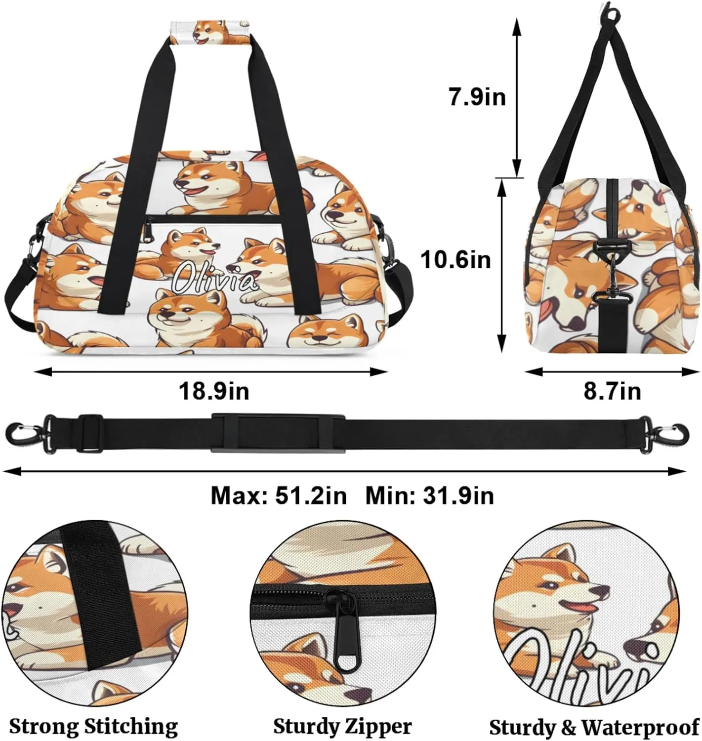 Custom Sports Gym Bag Personalized Name Travel Duffel Bag