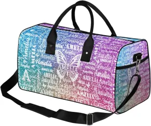 Custom Travel Duffel Bag with Name Butterfly, Personalized Gym Bag for Women, Custom Sport Tote Bags for Dance Cheer, Overnight Weekender Bags, Colorful