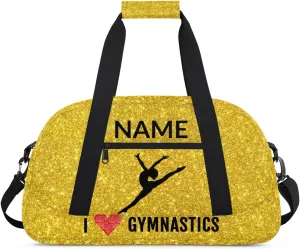 Custom Travel Duffle Bag, Gymnastics Duffel Bag Weekender Overnight Bag, Large Capacity Carry On Tote for Gym, Travel, Work, and Sports, Golden Shiny