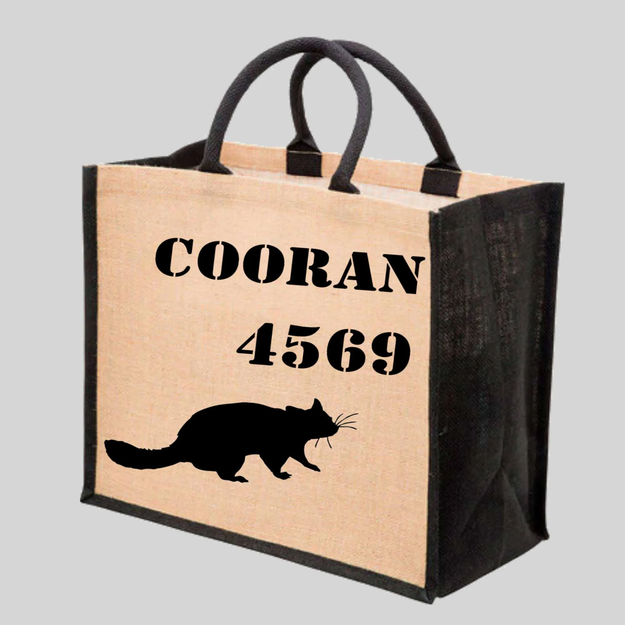 Custom YOUR CITY and POST CODE and Animal , Shopping Bag, Jute Tote Bag