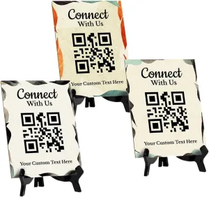 Customizable Connect With Us QR Code Table Sign (6x8") | Personalized QR Code Sign | Stylish Review Request Sign for Businesses With Acrylic Stand