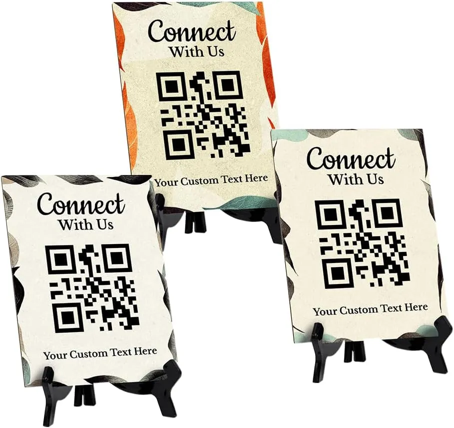 Customizable Connect With Us QR Code Table Sign (6x8") | Personalized QR Code Sign | Stylish Review Request Sign for Businesses With Acrylic Stand