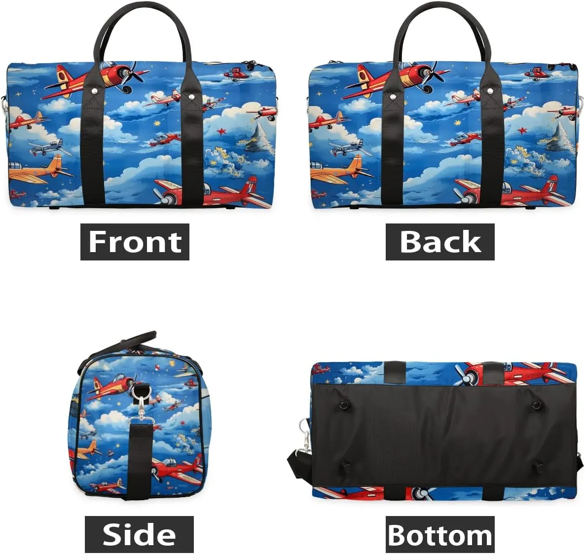 Cute Airplane Helicopter Pattern Travel Duffel Bag for Women Men Waterproof Foldable Overnight Weekender Bag Large Capacity Sports Gym Bag