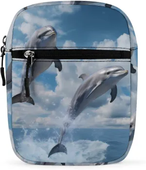 Cute Animal Two Dolphin Jump Small Crossbody Bag Lightweight Satchel Bag Tote Bag Mini Handbag for Men Women