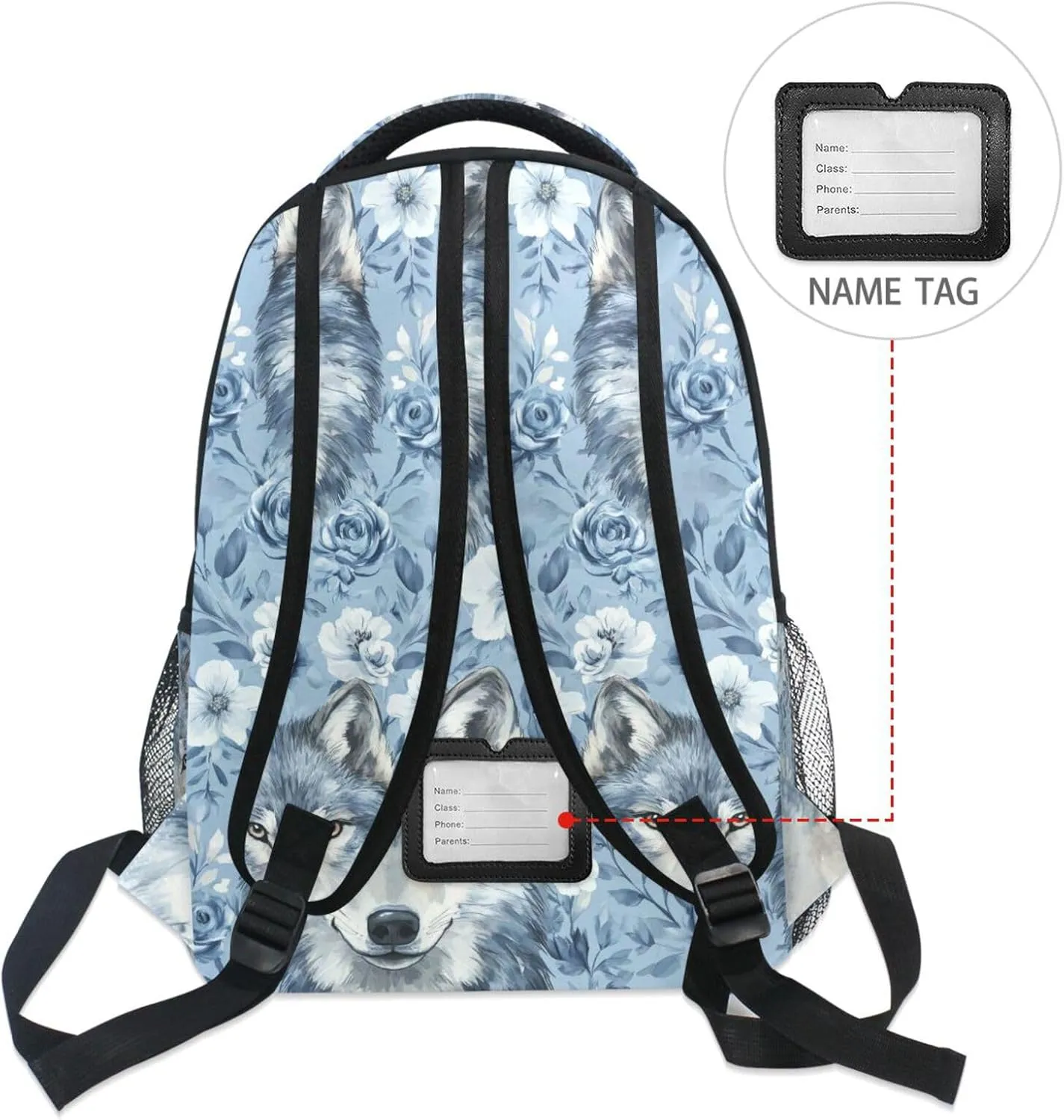 Cute Backpack for Teenager Waterproof Stylish Travel Bags with Chest Strap Gift Men & Women Cartoon Cute Wolf Blue