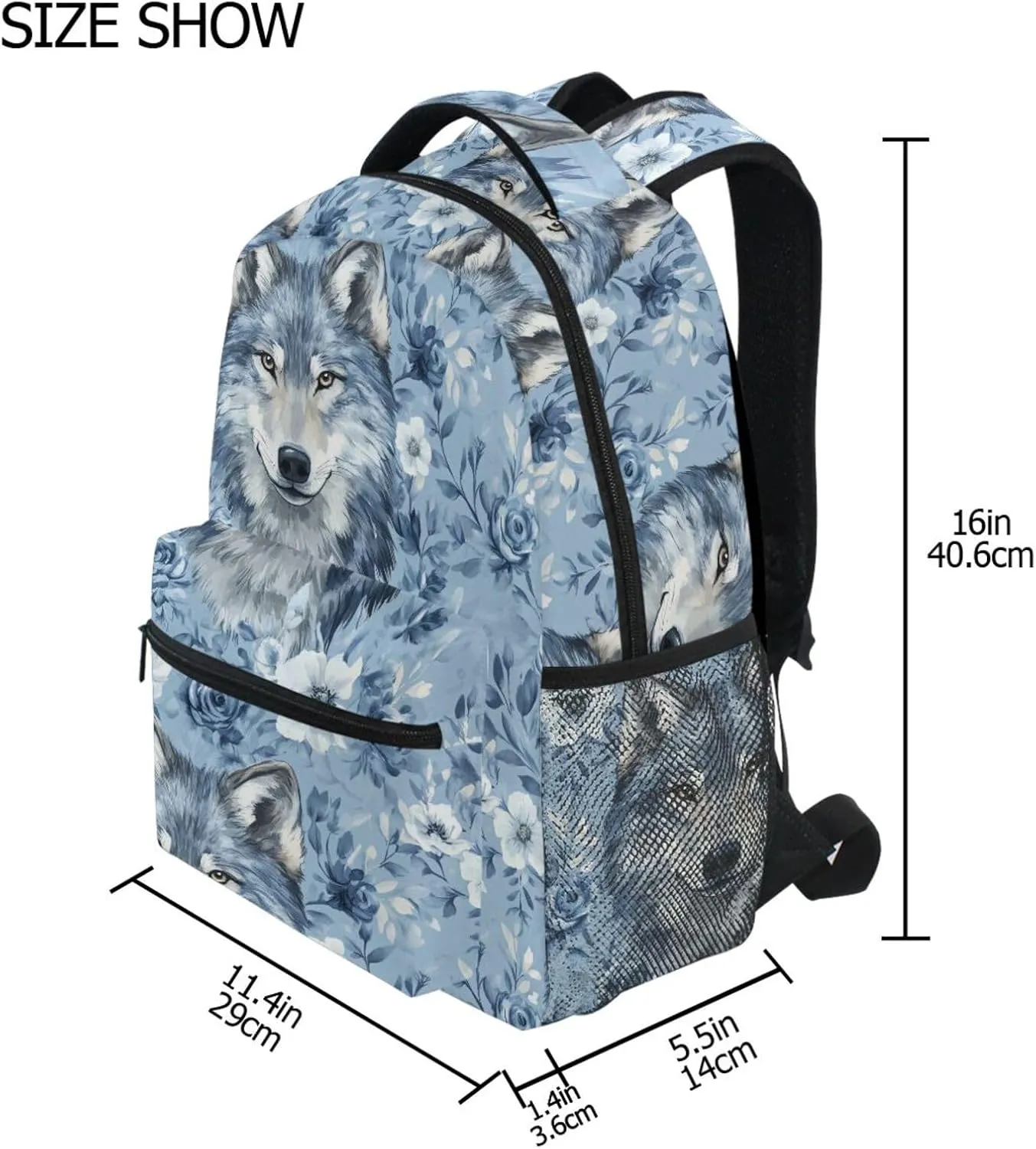 Cute Backpack for Teenager Waterproof Stylish Travel Bags with Chest Strap Gift Men & Women Cartoon Cute Wolf Blue