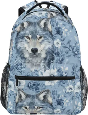 Cute Backpack for Teenager Waterproof Stylish Travel Bags with Chest Strap Gift Men & Women Cartoon Cute Wolf Blue