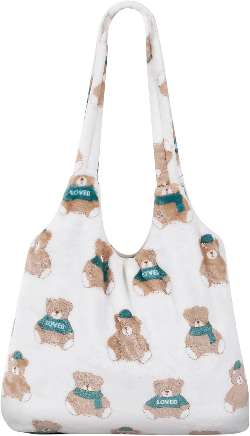 Cute Bear Plush Tote Handbag Faux Fur Fluffy Shoulder Bag Large Lamb Wool Shopping Bag
