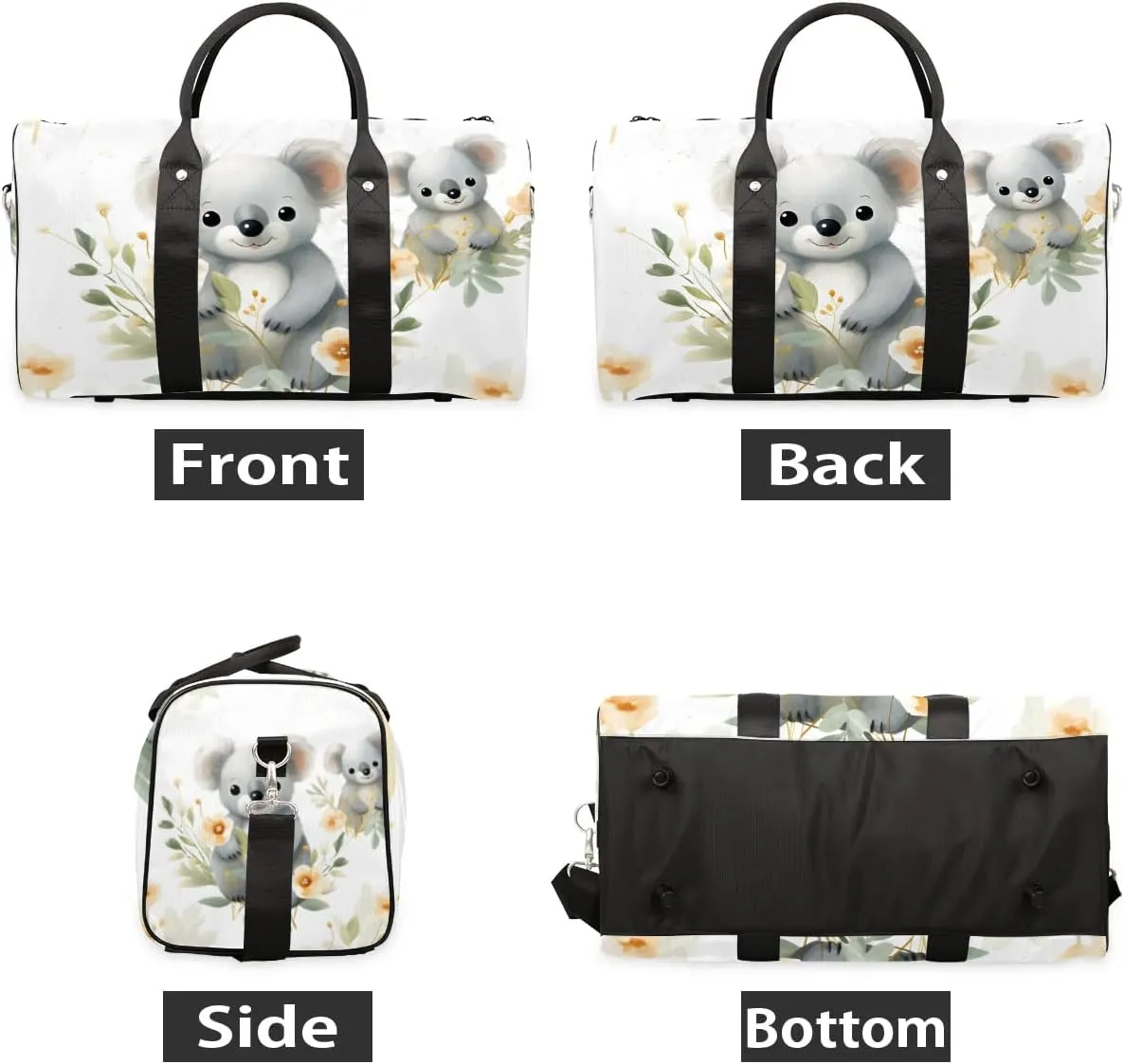 Cute Cartoon Koala Travel Duffel Bag for Women Men Waterproof Foldable Overnight Weekender Bag Large Capacity Sports Gym Bag