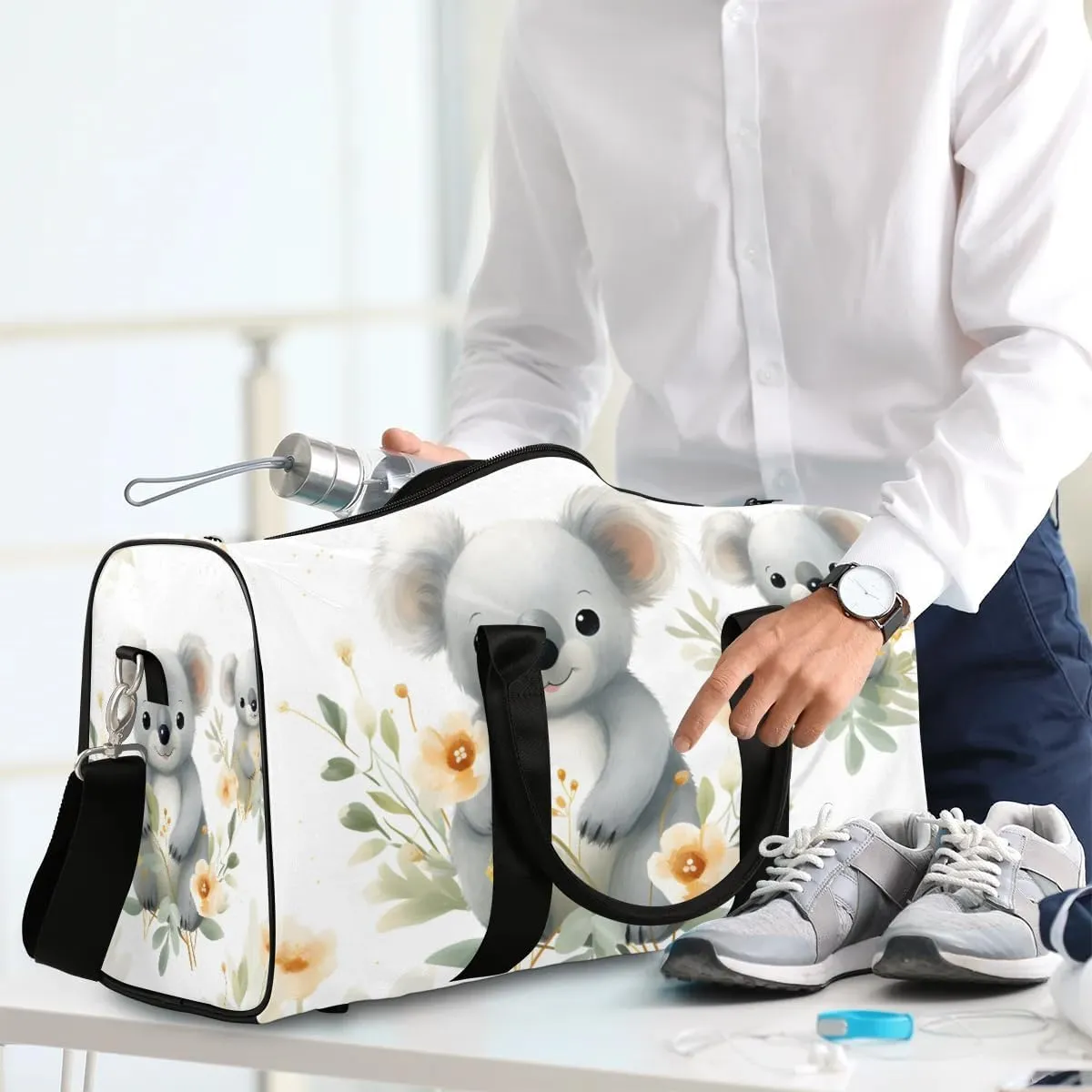 Cute Cartoon Koala Travel Duffel Bag for Women Men Waterproof Foldable Overnight Weekender Bag Large Capacity Sports Gym Bag