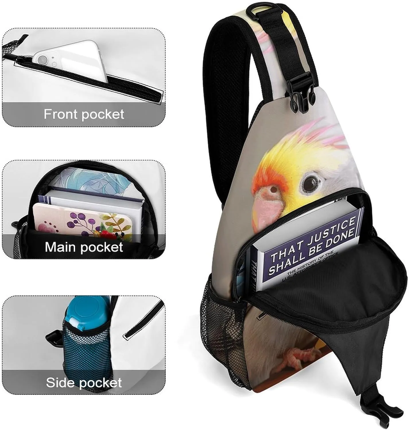 Cute Cockatiel Crossbody Small Sling Backpack Sling Bag for Women Men Travel Hiking Chest Bag Daypack