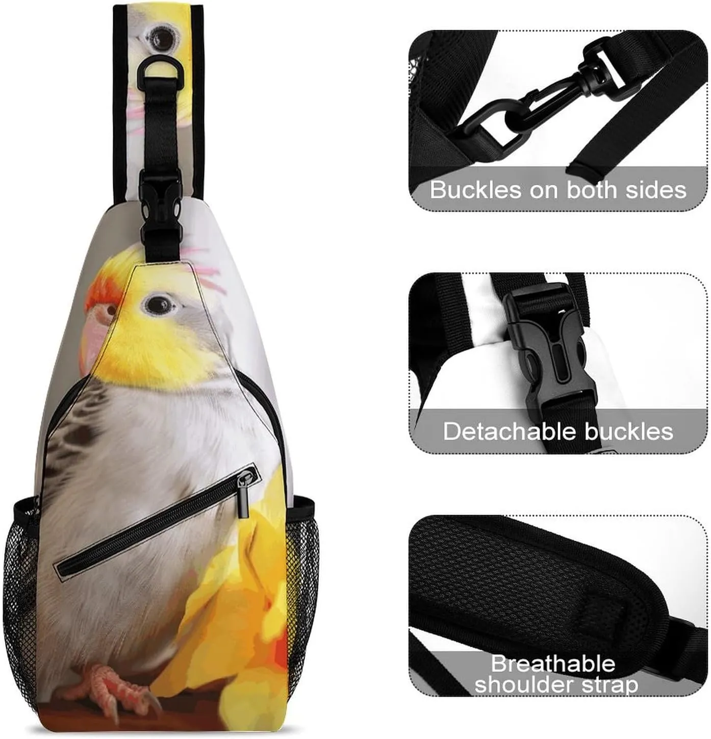Cute Cockatiel Crossbody Small Sling Backpack Sling Bag for Women Men Travel Hiking Chest Bag Daypack