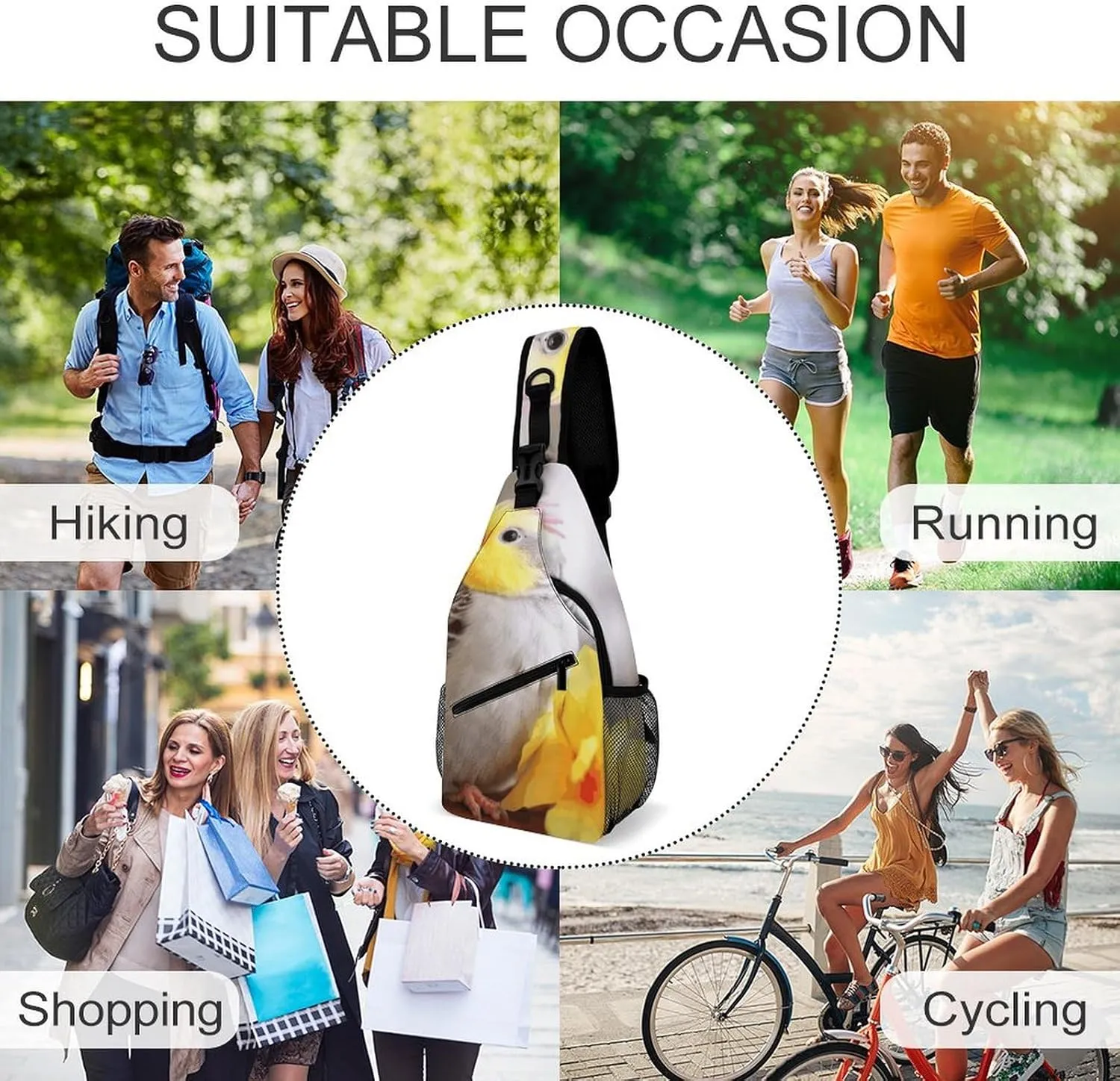 Cute Cockatiel Crossbody Small Sling Backpack Sling Bag for Women Men Travel Hiking Chest Bag Daypack