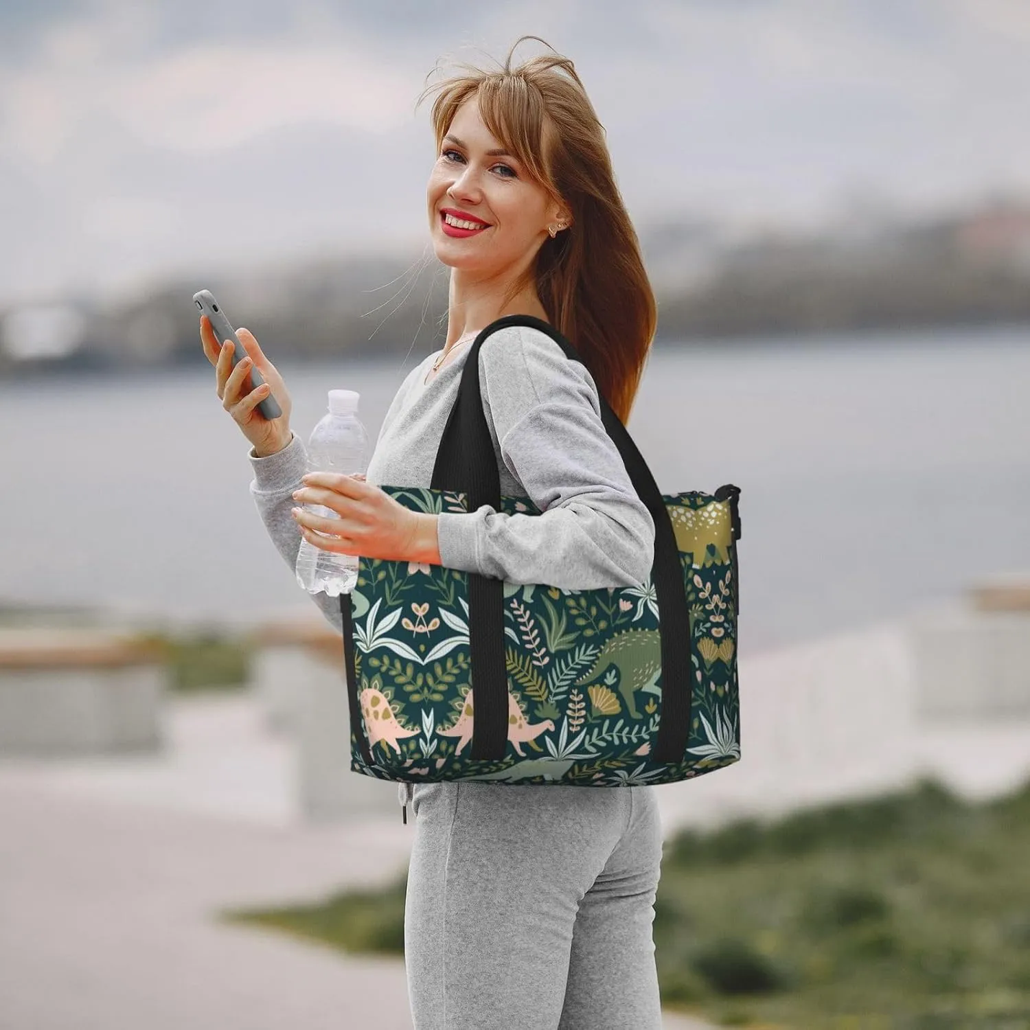 Cute Dinosaur Hand Travel Bag For Men Women,Stylish Handheld Crossbody Travel Bag For Business Leisure Trave