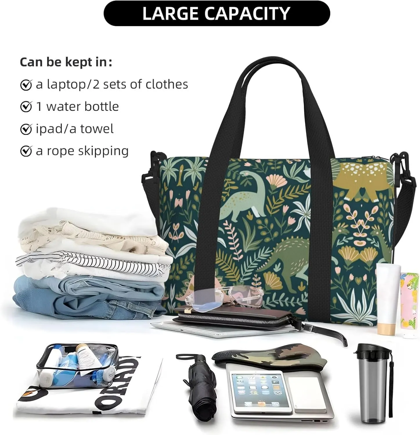 Cute Dinosaur Hand Travel Bag For Men Women,Stylish Handheld Crossbody Travel Bag For Business Leisure Trave