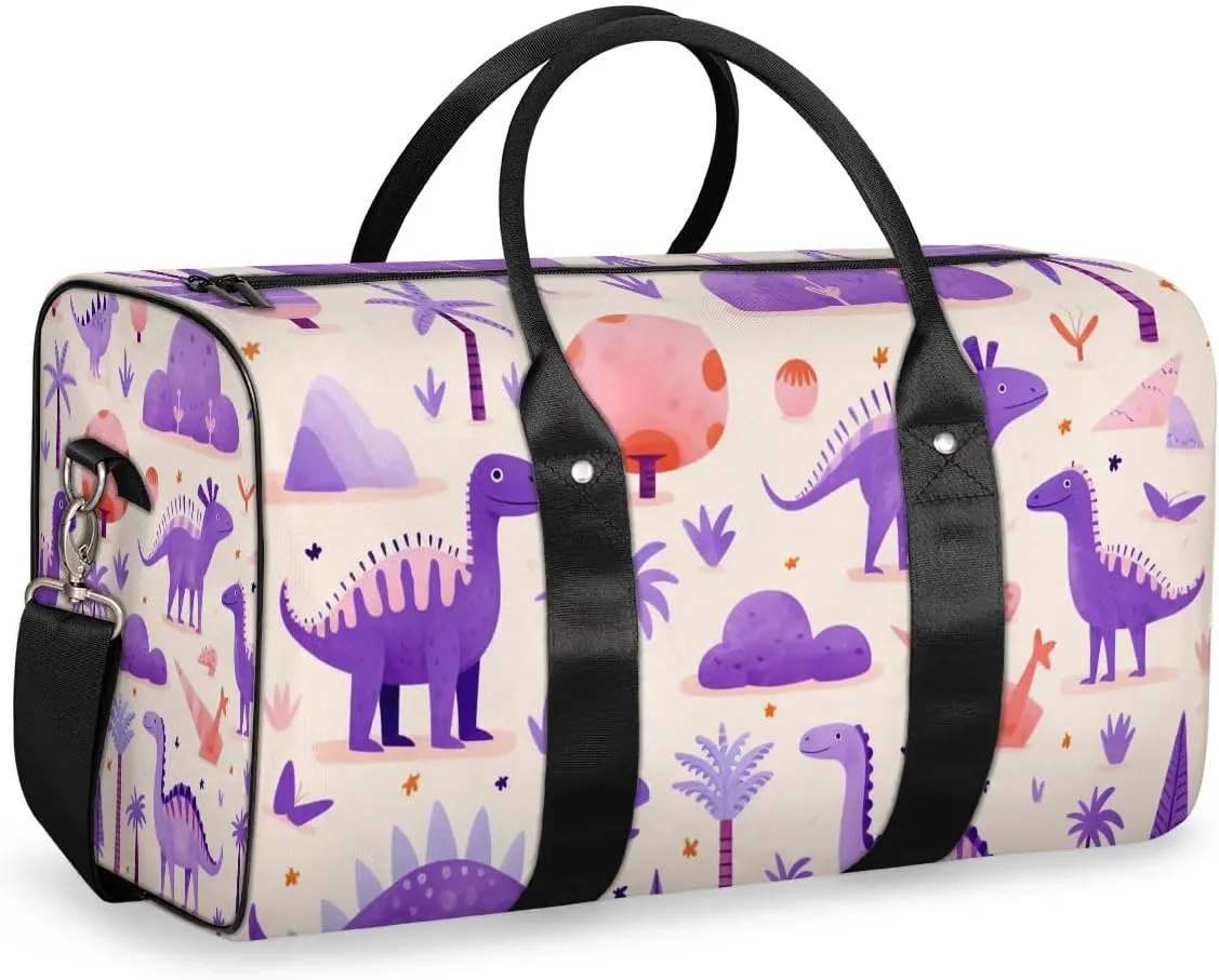 Cute Dinosaurs Travel Duffel Bag for Women Men Waterproof Foldable Overnight Weekender Bag Large Capacity Sports Gym Bag