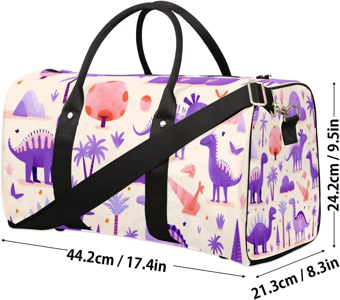 Cute Dinosaurs Travel Duffel Bag for Women Men Waterproof Foldable Overnight Weekender Bag Large Capacity Sports Gym Bag