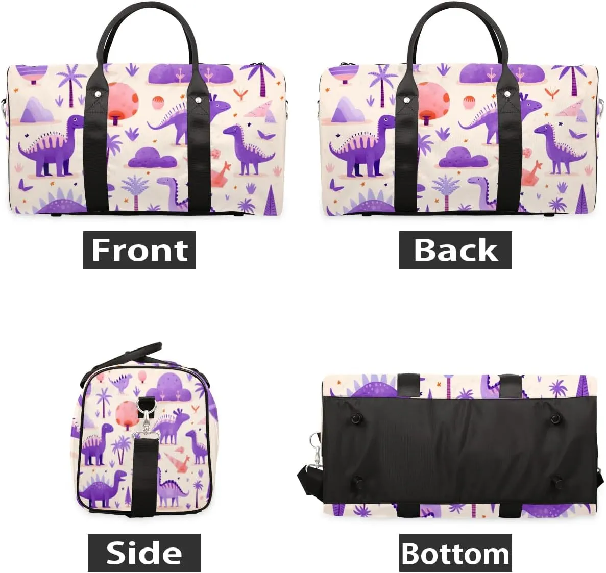 Cute Dinosaurs Travel Duffel Bag for Women Men Waterproof Foldable Overnight Weekender Bag Large Capacity Sports Gym Bag