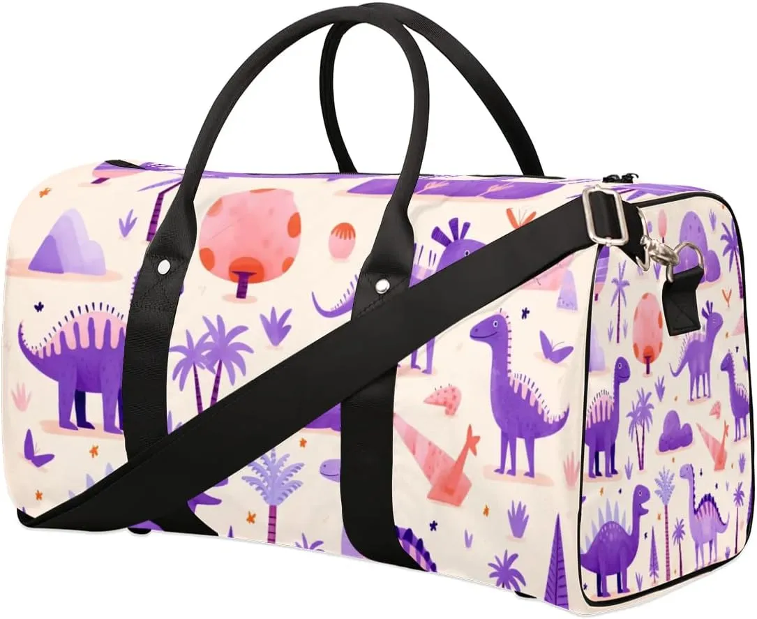 Cute Dinosaurs Travel Duffel Bag for Women Men Waterproof Foldable Overnight Weekender Bag Large Capacity Sports Gym Bag