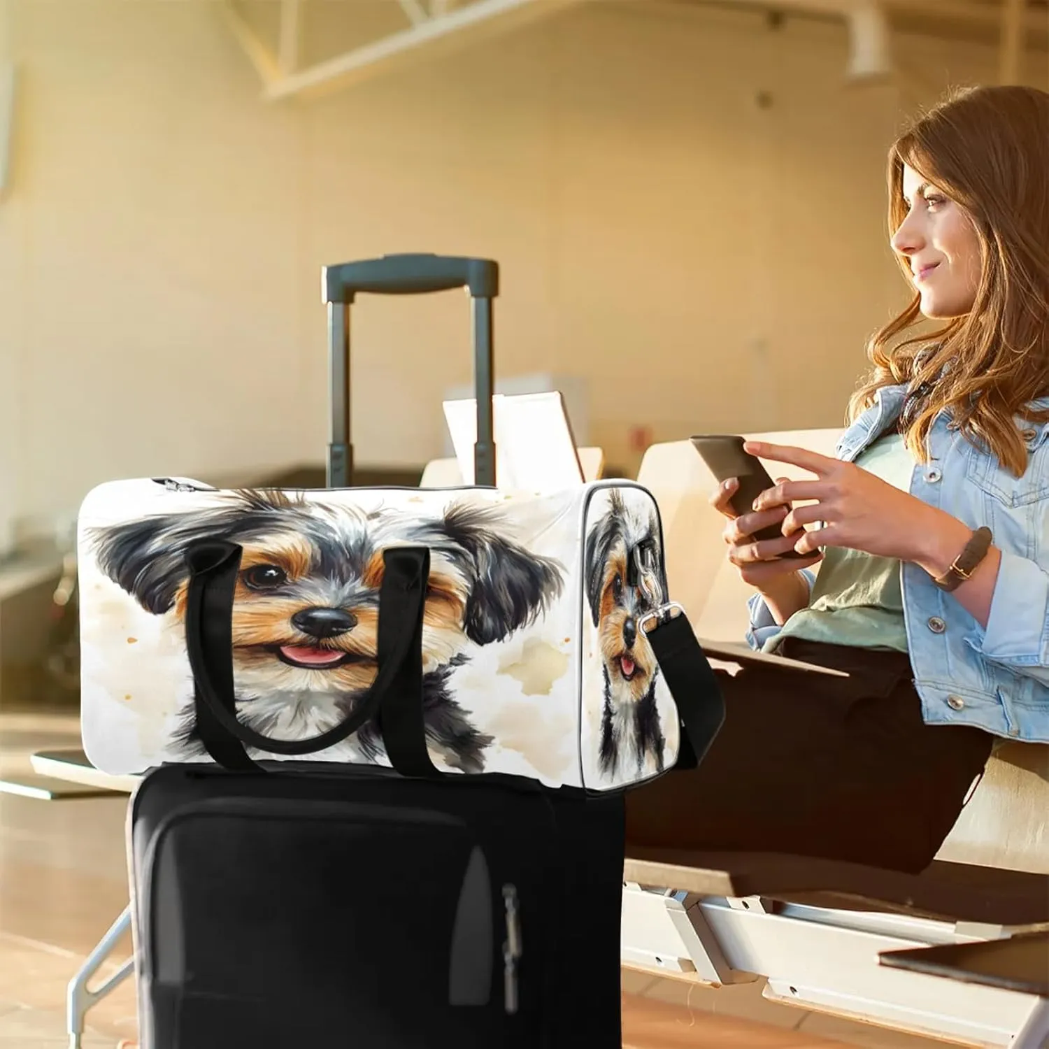 Cute Dog Duffle Bag for Travel, Overnight Weekend Gym Carry On Luggage Bag, Dog Travel Duffel Bag for Men Women
