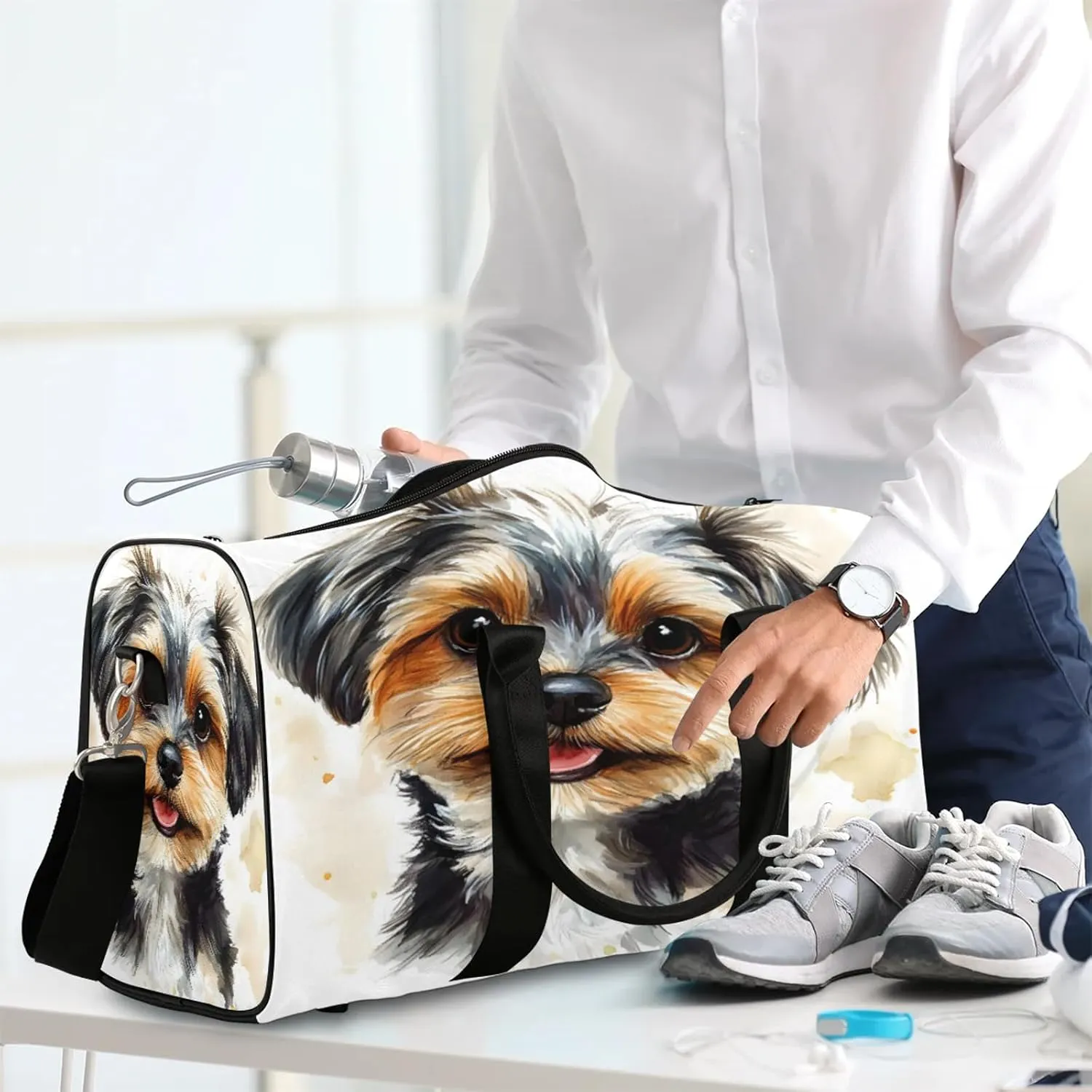 Cute Dog Duffle Bag for Travel, Overnight Weekend Gym Carry On Luggage Bag, Dog Travel Duffel Bag for Men Women