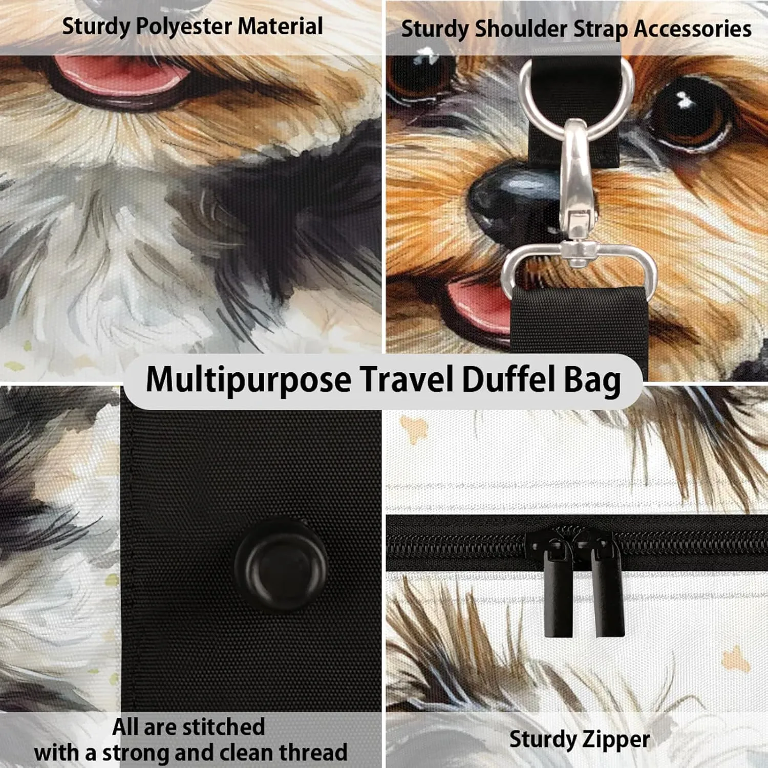 Cute Dog Duffle Bag for Travel, Overnight Weekend Gym Carry On Luggage Bag, Dog Travel Duffel Bag for Men Women