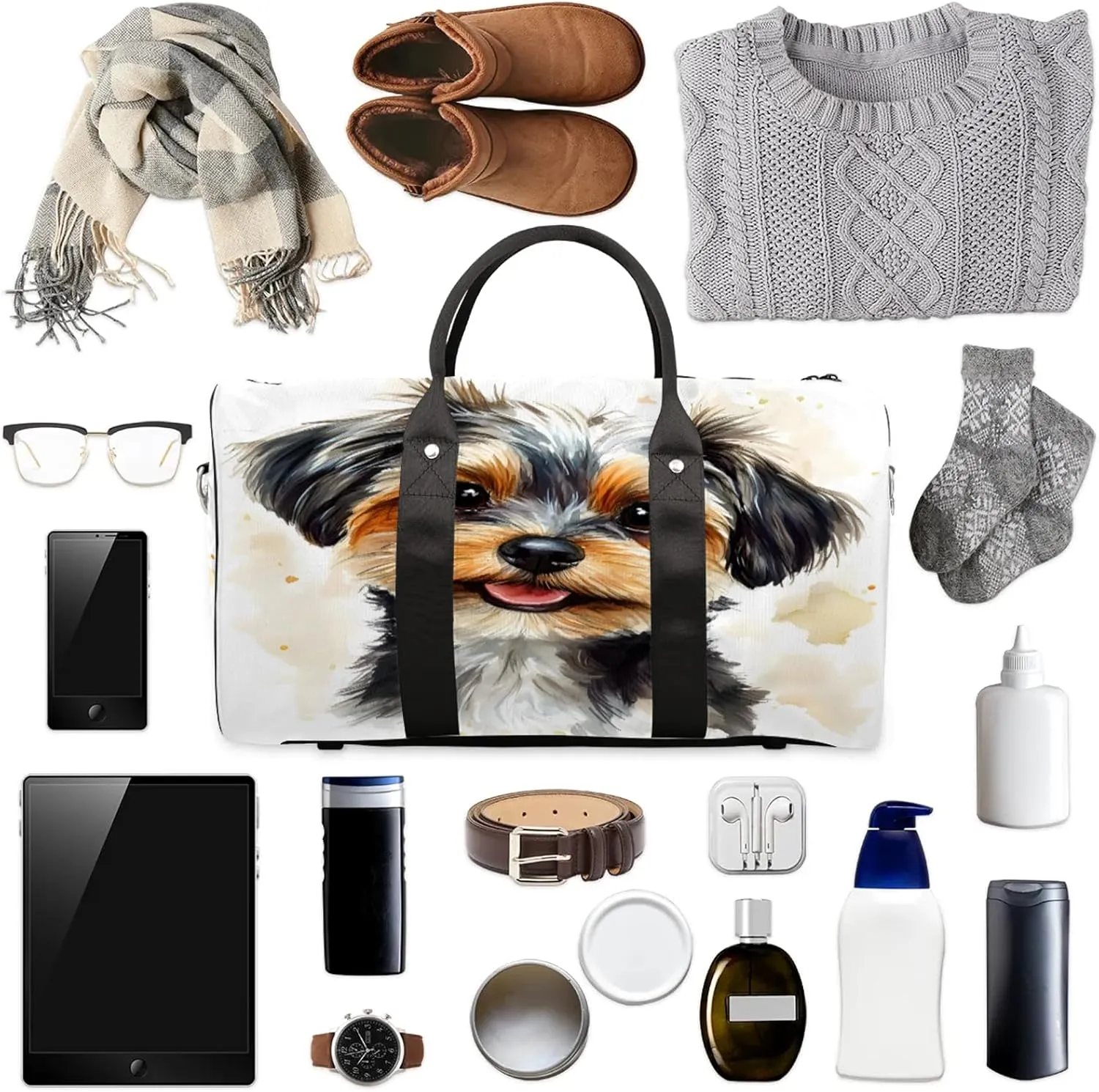 Cute Dog Duffle Bag for Travel, Overnight Weekend Gym Carry On Luggage Bag, Dog Travel Duffel Bag for Men Women